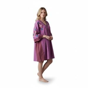 Easel Purple Embroidered Cotton Babydoll Mini Dress Bell Sleeve ED25101 L New